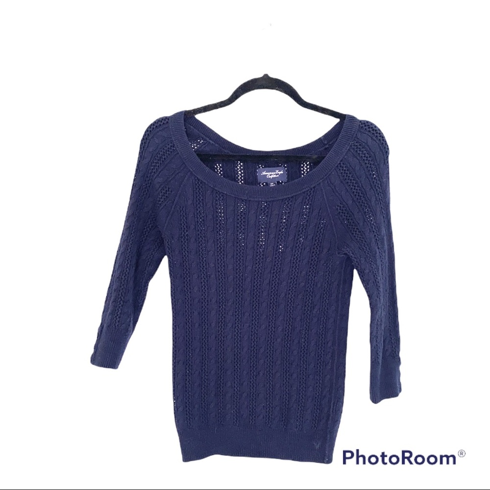 American Eagle Navy Blue Twist Knit Pullover Sweater Size Medium